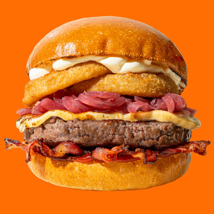 PUOK sandwich with hamburger, smoked provola and crispy bacon